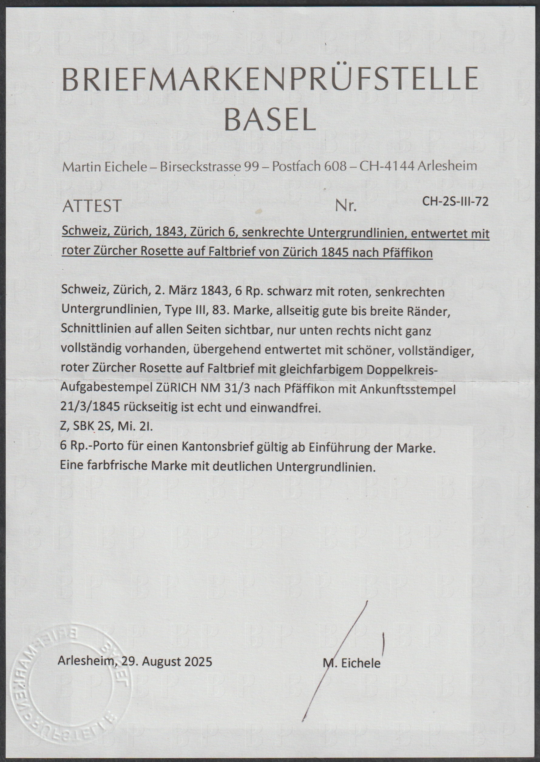 Image 2 for lot number 7 for Philatelistenverein Sihltal 88th Club Auction
