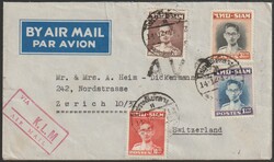 Thailand 2 Flugpostbriefe 1949 + 1950 in die Schweiz, einer mit ...