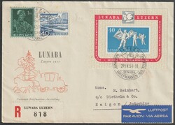 Block Lunaba 29.9.1951 Ersttag, als Luftpostbedarfsbrief mit ...