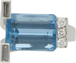 Aquamarin-Diamant-Ring Elegantes Schmuckstück in Weissgold 14K mit ...