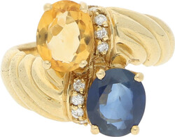 Saphir-Diamant-Ring Geschwungenes Design in Gelbgold 18K mit einem ...