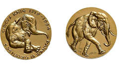 Goldmedaille 1994 von Hans Erni. Circus Knie. Av: Elephant nach ...