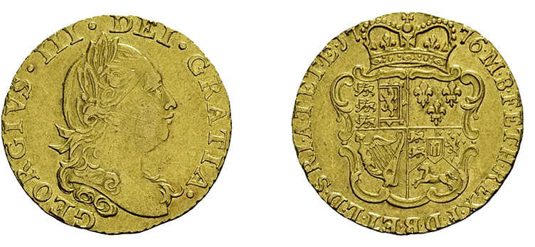 1/2 Guinea (4,12g) 1776, George III., 4th head. Fb. 361a, Spink 3734, ...