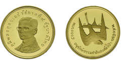 5.000 Baht Gold 1974, white-eyed river martin. Fb. 32, kl. roter ...