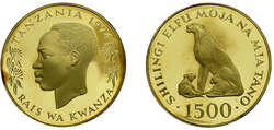 1.500 Shilingi Gold 1974, Cheetah. Fb. 1, rote Flecken, Polierte ...