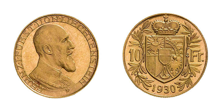 10 Franken 1930, Franz I., Fb. 16, vorzüglich bis Stempelglanz.