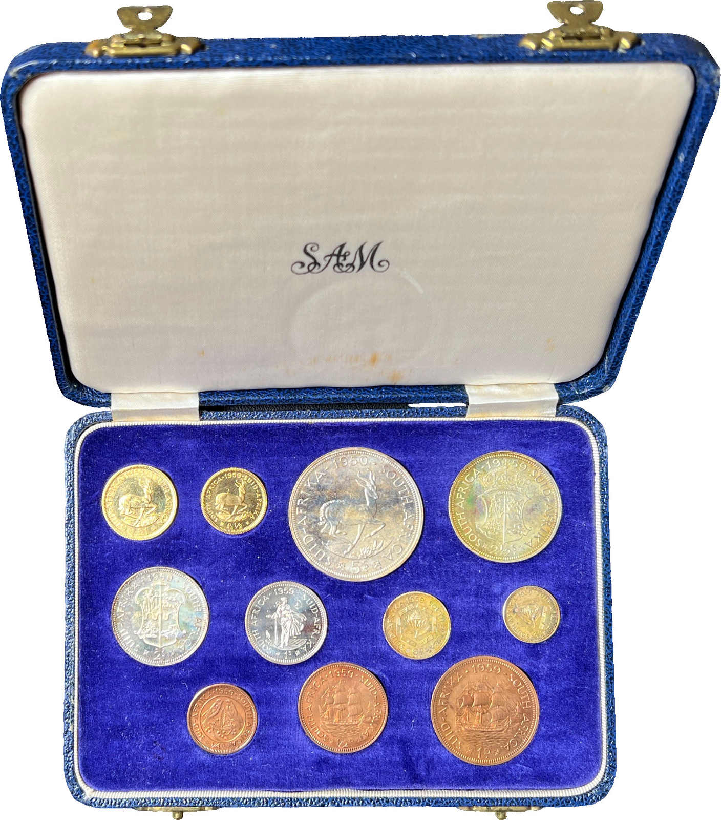 Kursmünzensatz (11 Münzen) 1959 mit 1 und 1/2 Pound Goldmünzen. Fb ...