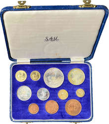 Kursmünzensatz (11 Münzen) 1959 mit 1 und 1/2 Pound Goldmünzen. Fb ...