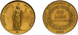 Lombardei, 40 Lire 1848, Mailand. Fb. 474, Hsp., Felder bearbeitet, ...