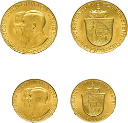 25 und 50 Franken 1956, Franz Josef II., zum 50. Geburtstag. Fb. 20 ...