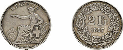 2 Franken (9,86g) 1857, HMZ 2-1201b, Divo 23, sehr schön. Auflage ...
