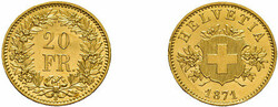 20 Franken (6,44g) 1871, Probe, Richter (Proben) 2-61, Fb. 491. ...
