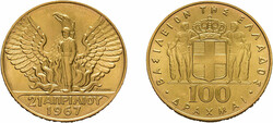 100 Drachmen Gold 1967 (1970), auf die Revolution vom 21. April 1967. ...