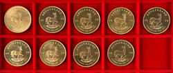 SÜDAFRIKA, Lot zu 9 x 1 oz Krügerrand der Jahre 1973 und 1979 (8x). ...