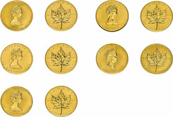 KANADA, Lot zu 5 x 50 Dollars Gold (1 oz) der Jahre 1986, 1989 (3x) ...