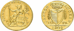 Luzern, 10 Franken 1804, HMZ 2-667a, Felder bearbeitet, sehr schön ...