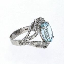 Aquamarin-Brillant-Ring Strahlendes Design in Weissgold 14K, als ...