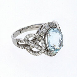 Aquamarin-Brillant-Ring Dekoratives Design in Weissgold 14K mit einem ...