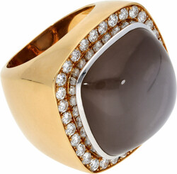 Mondstein-Brillant-Ring Ausdrucksstarkes Design in Gelbgold 18K mit ...