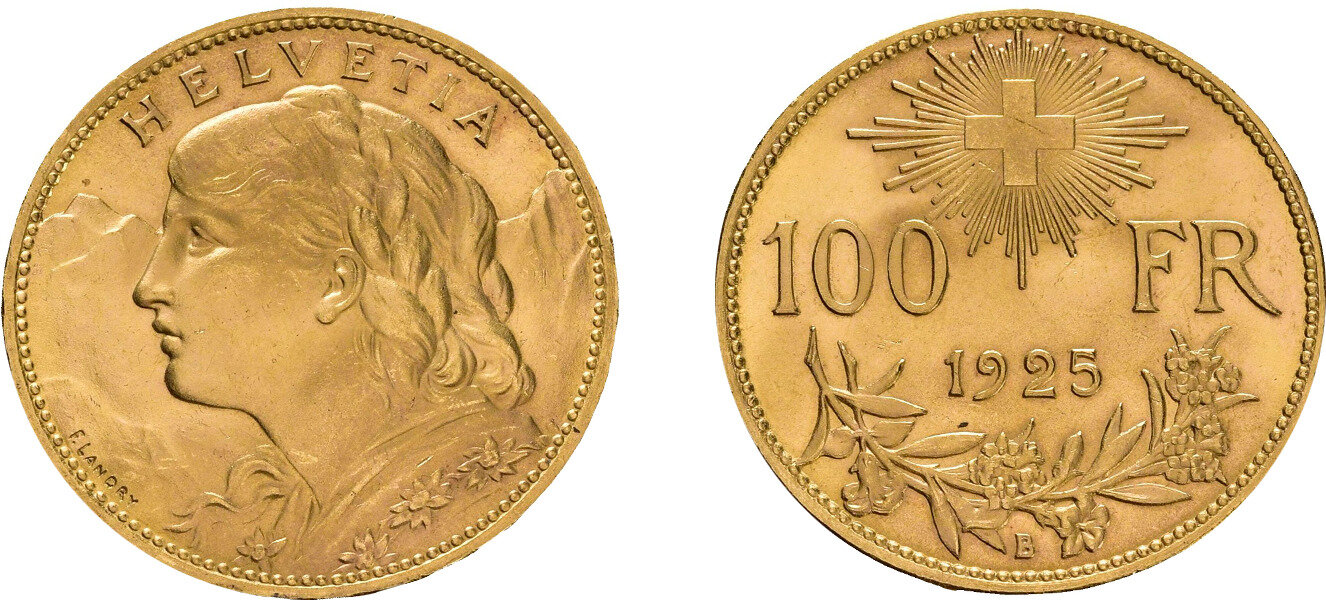 100 Franken 1925, Vreneli. Fb. 502, HMZ 2-1193a, minimale Kratzer, ...