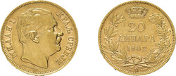 20 Dinara Gold 1882, Milan IV., Fb. 4, sehr schön.