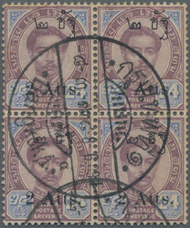 1908 Provisional 2 att on 24 att block of four, cancelled by ...