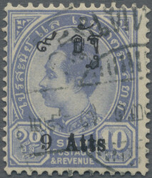 1908 Provisional 9 att on 10 att ultramarine, showing a light double ...