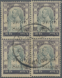 1909 Provisional 3s. on 3 att. block of four showing variety ...