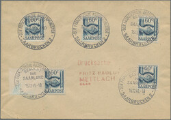 1948, Saar III, 60 C, fünf Einzelwerte auf tarifrichtiger Drucksache ...