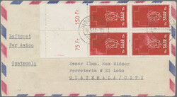 1952/1953, 15 Fr Rotes Kreuz 1952 im Viererblock mit Leerfeldern am ...
