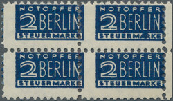 1948 Notopfermarke 2 Pf. im 4er-Block, gez. L 10¾ mit Wz. 1W, mit ...