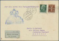 1933, Hungary, Gödöllö Jamboree, airmail card from "BOLZANO 14 ...