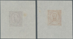 1890 ca., WRAPPER: two ¼ C DIE PROOF cut squares in ORANGE resp. ...