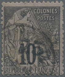 1889, 10 C. Allegory black on purple with overprint of the new value ...