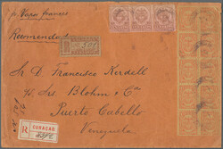 1897 Registered cover from Barranquilla, Colombia to Puerto Cabello, ...