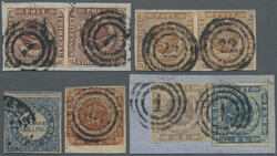 1851-57 Group of eight used stamps, i.e. two pairs 4 R.B.S. (one on ...