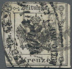 1858, 1 Kr. schwarz, Type I, teils angeschnitten, mit seltener ...