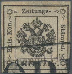 1859, 1 Kreuzer schwarz, Type I, allseits gut gerandet, entwertet mit ...