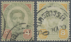 1887 4 att. and 8 att. both cancelled by scarce NAKONSAWAN native cds ...