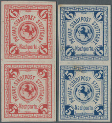 STUTTGART, 2 verschiedenfarbige senkrechte Zusammendrucke 5+6 Pf. ...