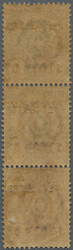 1894 2 att. on 64 att., ovpt. type VII, vertical strip of three, used ...