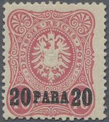 1884, 20 Para auf 10 Pf. lebhaftrosa, hellorange, hübsches ...