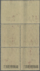 1920, 5 Pfg. Germania im Viererblock vom Oberrand mit Abklatsch des ...