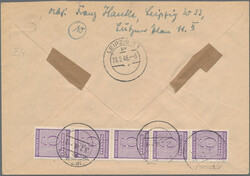 1945/1946, 2 x 8 Pf lebhaftrotorange, 10 Pf grau sowie rückseitig ...
