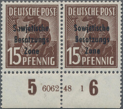 1948, Maschinenaufdruck auf Arbeiter 15 Pfg. ...