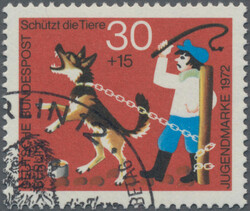 1972, 30+15 Pfg "Tiere nicht schlagen!", Farben Blaugrün, Kobalt und ...