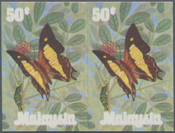 1970-74 Six IMPERFORATED PAIRS, with 1970 'Butterfly' 50c, 1974 ...