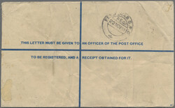 1949 Postal stationery registered envelope KGVI. 3a.+1½a. blue optd. ...