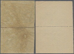 1943 Two vertical pairs of 50k. green, one on white paper with gum, ...