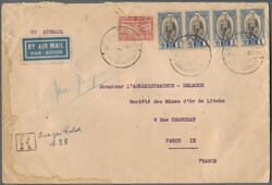 1935 Air Mail envelope used registered from Sungei-Golok to Paris via ...